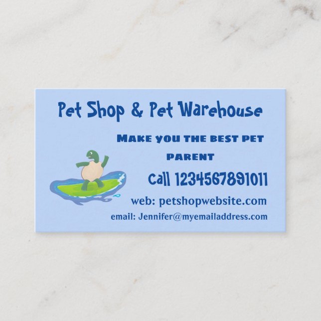 Funny tortoise wave surfing cartoon business card (Front)