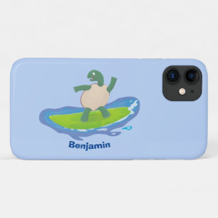 Funny tortoise wave surfing cartoon  iPhone 11 case
