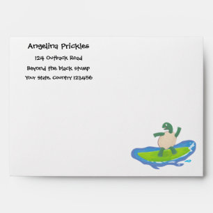Funny tortoise wave surfing cartoon envelope