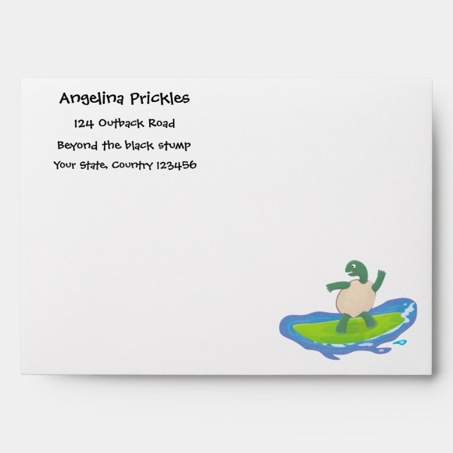 Funny tortoise wave surfing cartoon envelope (Front)
