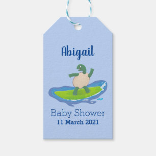 Funny tortoise wave surfing cartoon gift tags