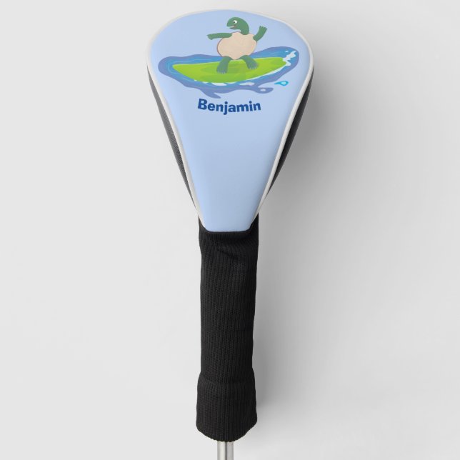 Funny tortoise wave surfing cartoon golf head cover (Front)