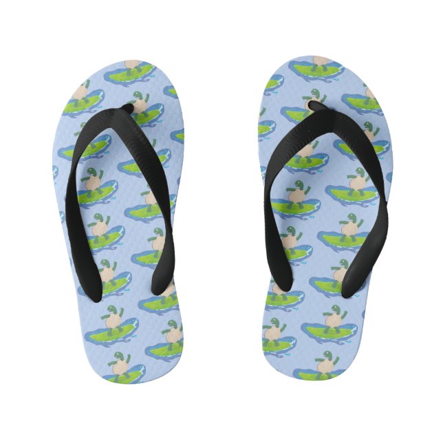 Funny tortoise wave surfing cartoon kid's flip flops (Footbed)