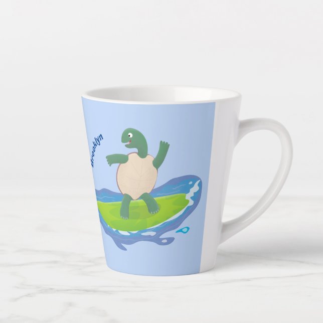 Funny tortoise wave surfing cartoon latte mug (Right)