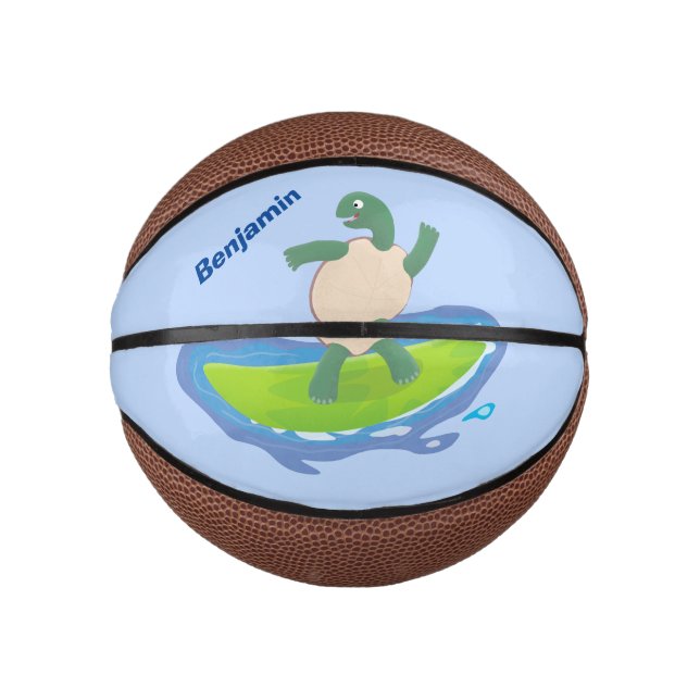 Funny tortoise wave surfing cartoon mini basketball (Front)