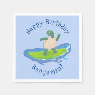 Funny tortoise wave surfing cartoon  napkin