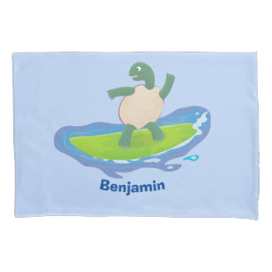 Funny tortoise wave surfing cartoon  pillowcase