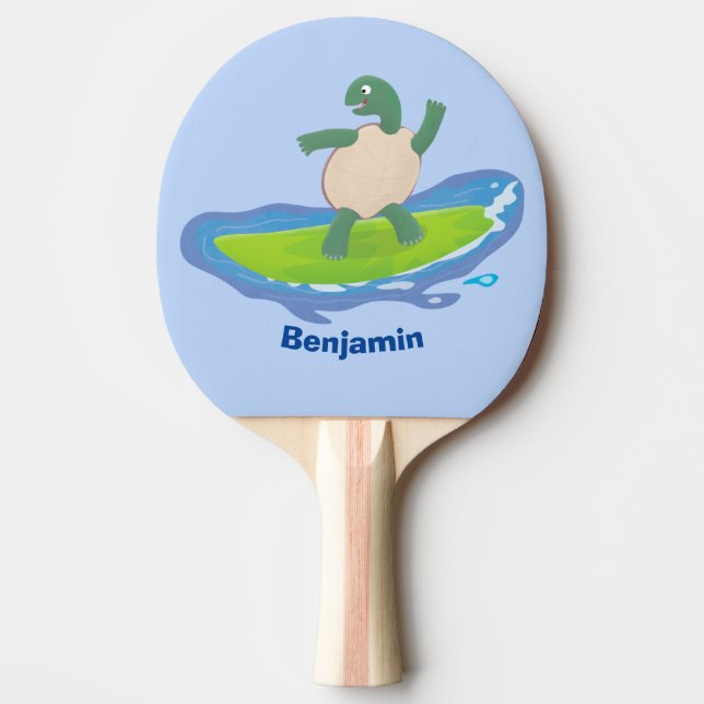 Funny tortoise wave surfing cartoon ping pong paddle (Front)