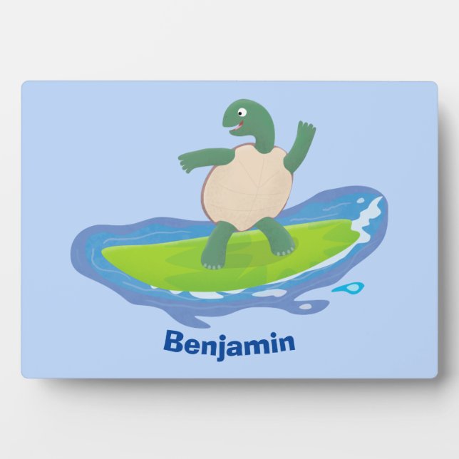Funny tortoise wave surfing cartoon plaque (Front)