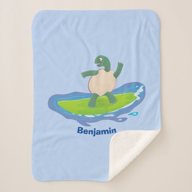 Funny tortoise wave surfing cartoon  sherpa blanket (Front)
