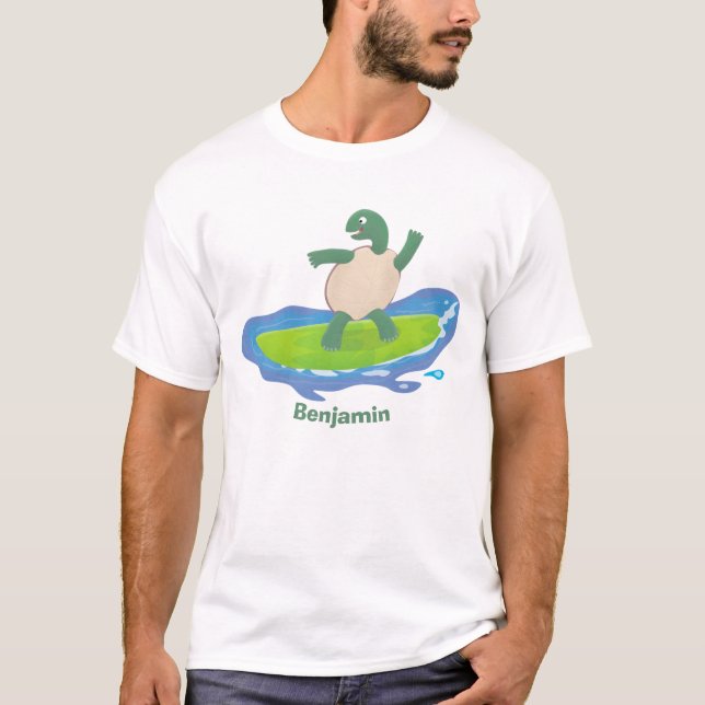 Funny tortoise wave surfing cartoon T-Shirt (Front)