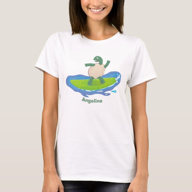 Funny tortoise wave surfing cartoon T-Shirt (Front)