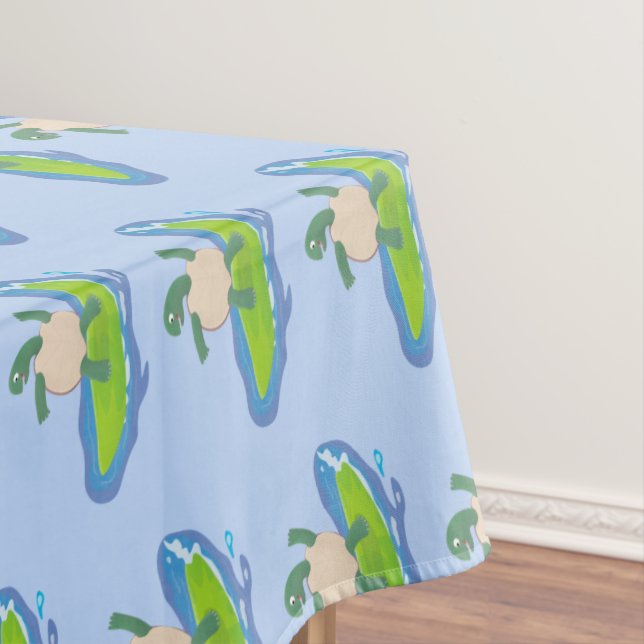 Funny tortoise wave surfing cartoon tablecloth (In Situ)