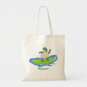 Funny tortoise wave surfing cartoon  tote bag