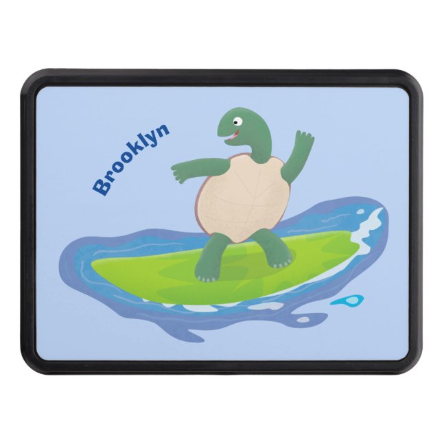 Funny tortoise wave surfing cartoon trailer hitch cover (Front)
