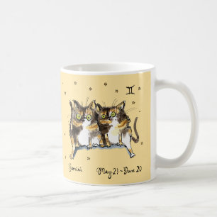 Funny tortoiseshell Gemini Zodiac Cats, Star sign Coffee Mug