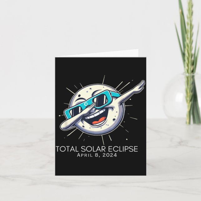 Funny Total Solar Eclipse Dabbing Moon Card (Front)