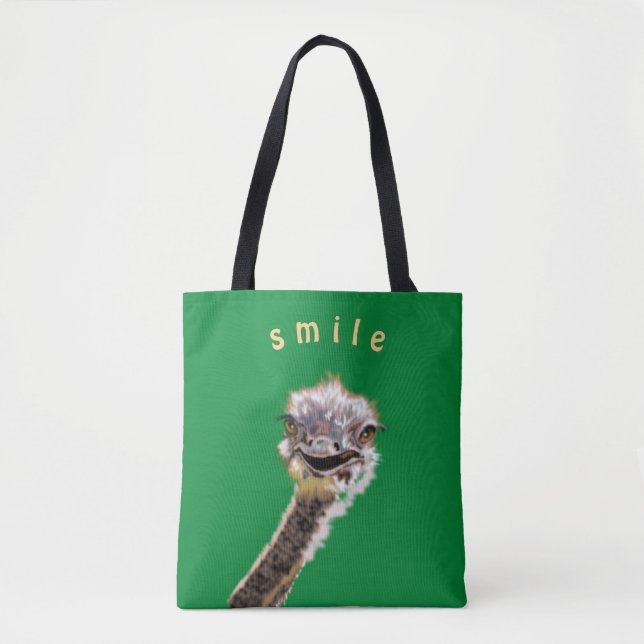 Funny Tote Bag Happy Ostrich Custom Colour and Tex (Front)