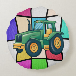 Funny Tractor Cartoon Design Round Pillow
