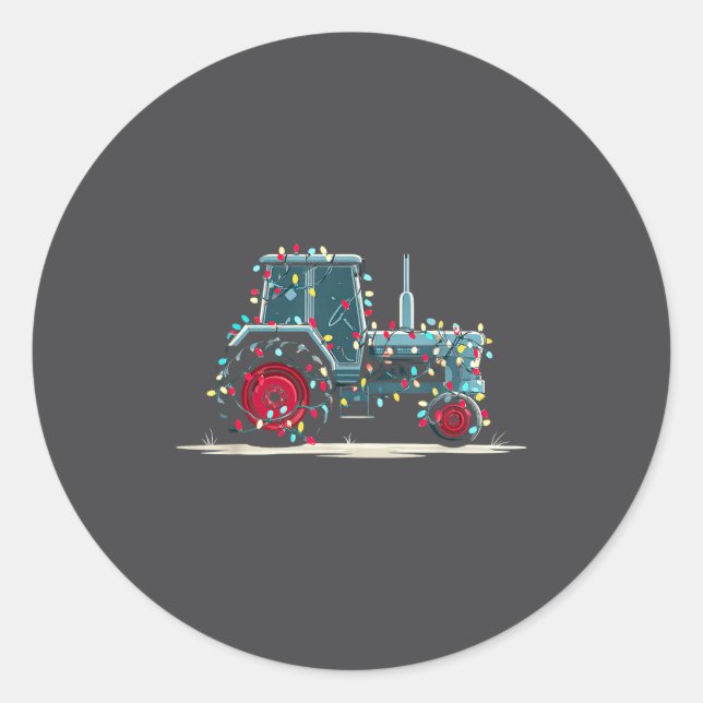 Funny Tractor Christmas Graphics Lights Lover Farm Classic Round Sticker (Front)