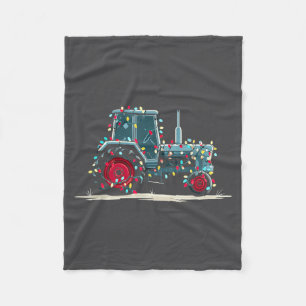 Funny Tractor Christmas Graphics Lights Lover Farm Fleece Blanket