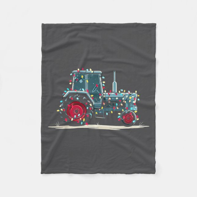 Funny Tractor Christmas Graphics Lights Lover Farm Fleece Blanket (Front)