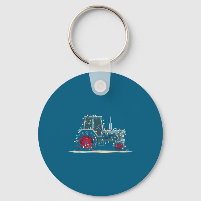 Funny Tractor Christmas Graphics Lights Lover Farm Keychain (Front)