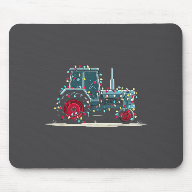 Funny Tractor Christmas Graphics Lights Lover Farm Mouse Pad (Front)