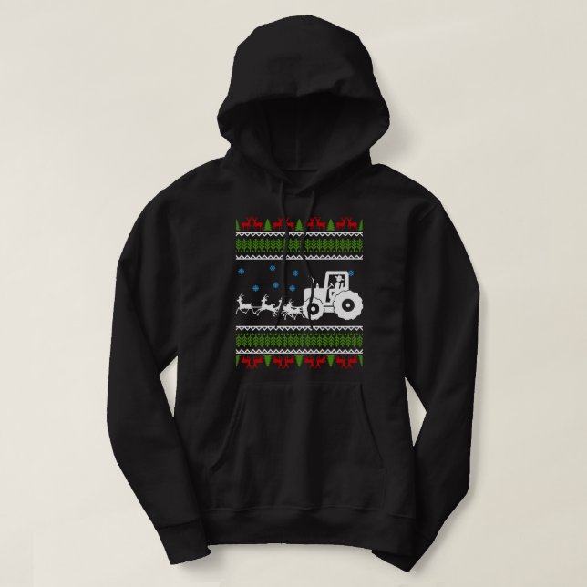 Funny Tractor Reindeer Christmas Merch Humour Gift Hoodie (Design Front)