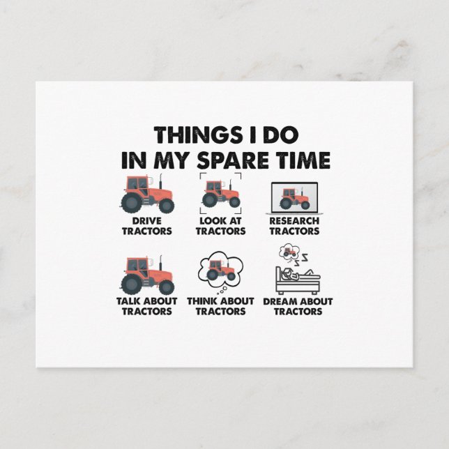 Funny Tractors Lover Things I Do In My Spare Time Postcard (Front)