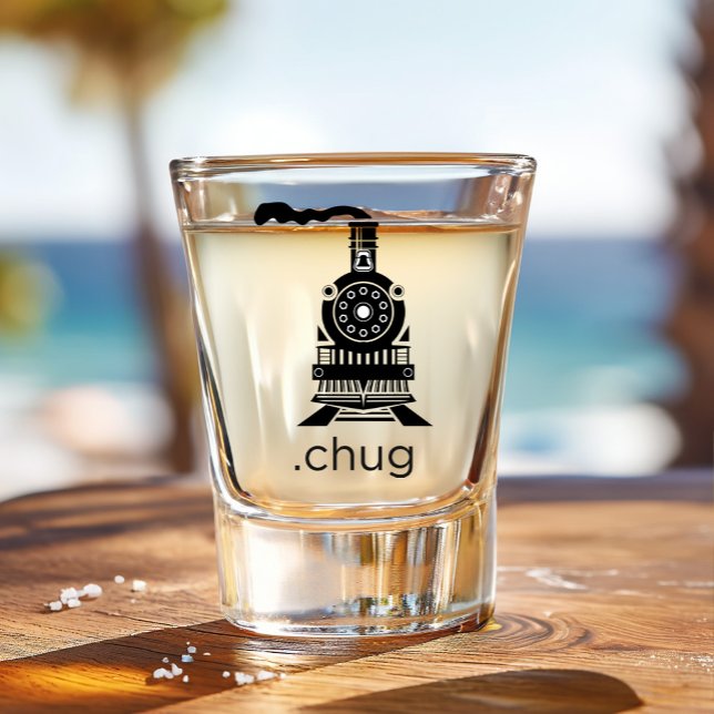 Funny Train Chug Choo Choo Shot Glass (A funny train shot glass with the word chug from the Cheeky Sippers collection.)