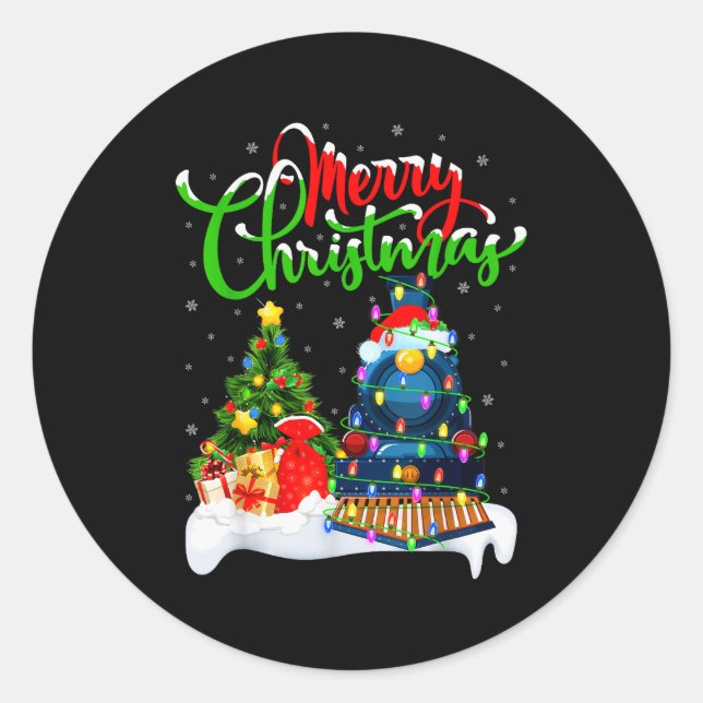 Funny Train Lover Xmas Lighting Santa Train Christ Classic Round Sticker (Front)