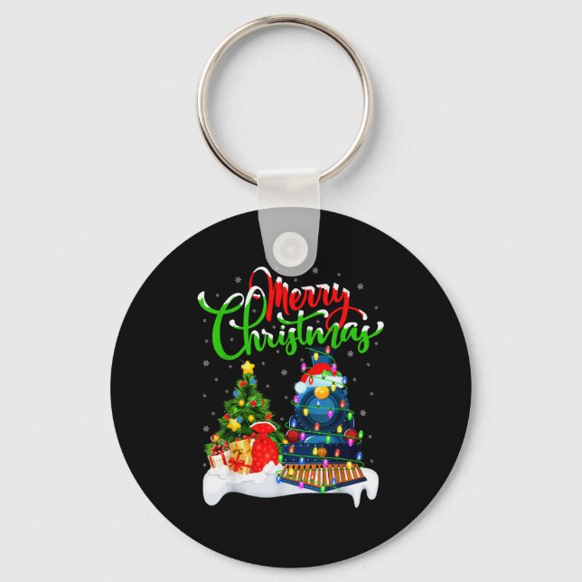 Funny Train Lover Xmas Lighting Santa Train Christ Keychain (Front)