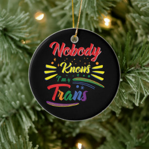 Funny Trans   Nobody Knows I'm Trans   LGBTQ Ceramic Ornament
