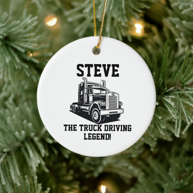Funny Transport Semi Truck Driver Custom Name Ceramic Ornament (Tree)