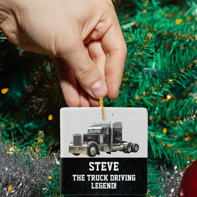 Funny Transport Semi Truck Driver Custom Name Ceramic Ornament (The perfect semi truck themed ornament for the AZ driver in your life.)