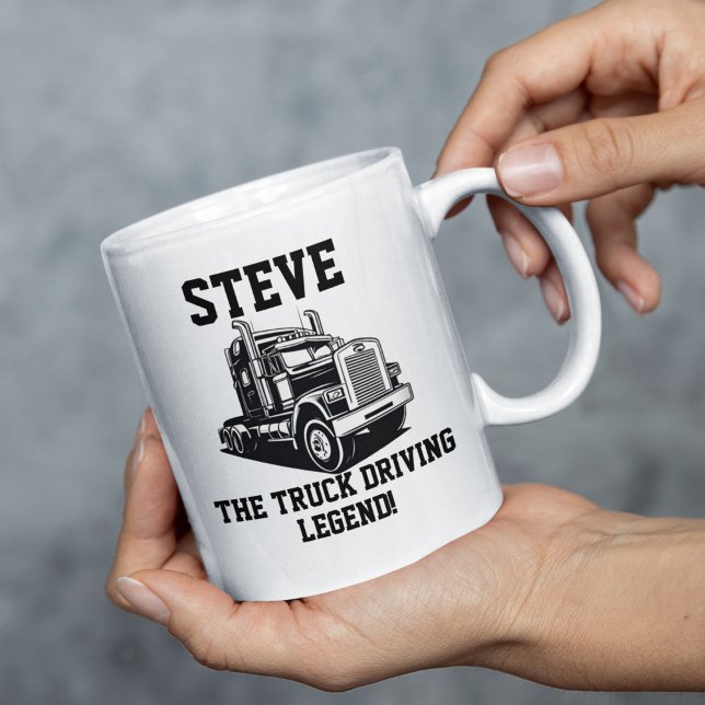 Funny Transport Semi Truck Driver Custom Name Coffee Mug (Truck driving legend a funny custom eighteen wheeler gift.)
