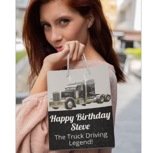 Funny Transport Semi Truck Driver Custom Name Medium Gift Bag