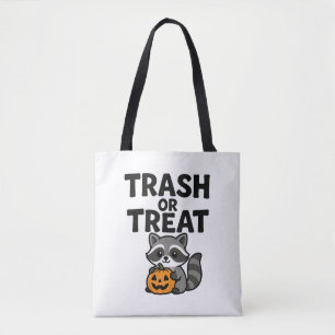 Funny Trash or Treat Raccoon Halloween Design Tote Bag