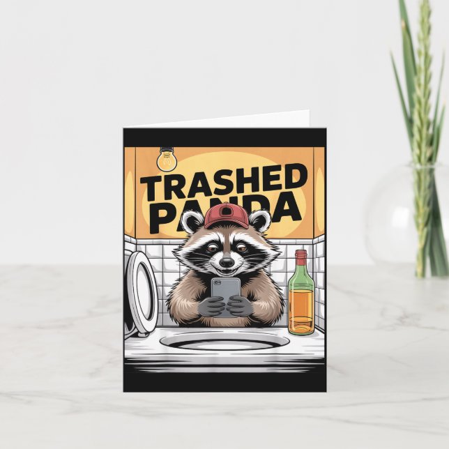 Funny Trashed Panda Raccoon Gets Drunk  Card (Front)