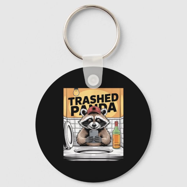 Funny Trashed Panda Raccoon Gets Drunk  Keychain (Front)