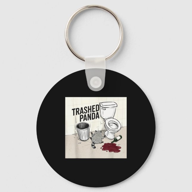 Funny Trashed Panda Racoon Gets Drunk  Keychain (Front)