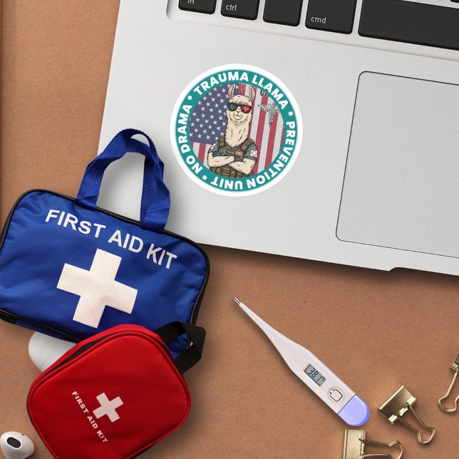 Funny Trauma Llama Prevention Unit Medical Classic Round Sticker (Funny Medical Round Sticker Trauma LLama For your EMS gear with this Trauma Llama Prevention Unit )