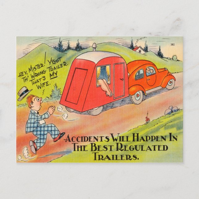 Funny Travel Trailer RV Camping Camper Cartoon Postcard (Front)