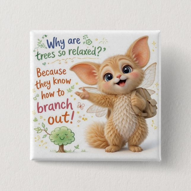 Funny Tree Dad Joke 2 Inch Square Button (Front)