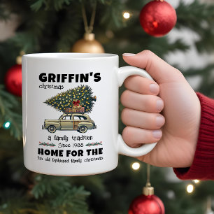 Funny Tree on Car Family Christmas Two-Tone Coffee Mug