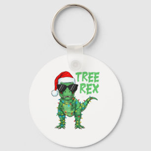 Funny Tree Rex Christmas Dinosaur Santa Hat Lights Keychain