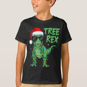 Funny Tree Rex Christmas Dinosaur Santa Hat Lights T-Shirt