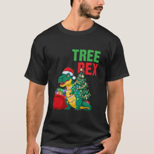 Funny Tree Rex T Rex Christmas Lights Santa Hat Di T-Shirt