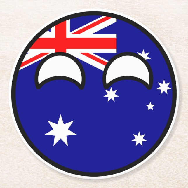 Funny Trending Geeky Australia Countryball Round Paper Coaster (Front)